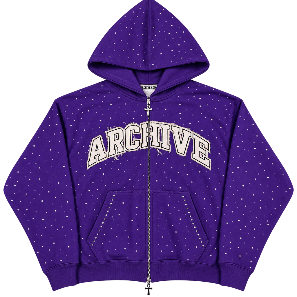 “Purple Lux” Rhinestone Zip Up Hoodie